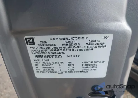 2005 Chevrolet Trailblazer Ext Ls из США, поврежденный, VIN 1GNET16S656132929